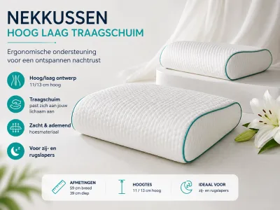 Ergonomisch Nek kussen – Hoog/Laag Traagschuim – 59 × 39 cm