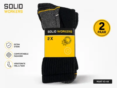 Solid Workers Werksokken Zwart – 2 Paar