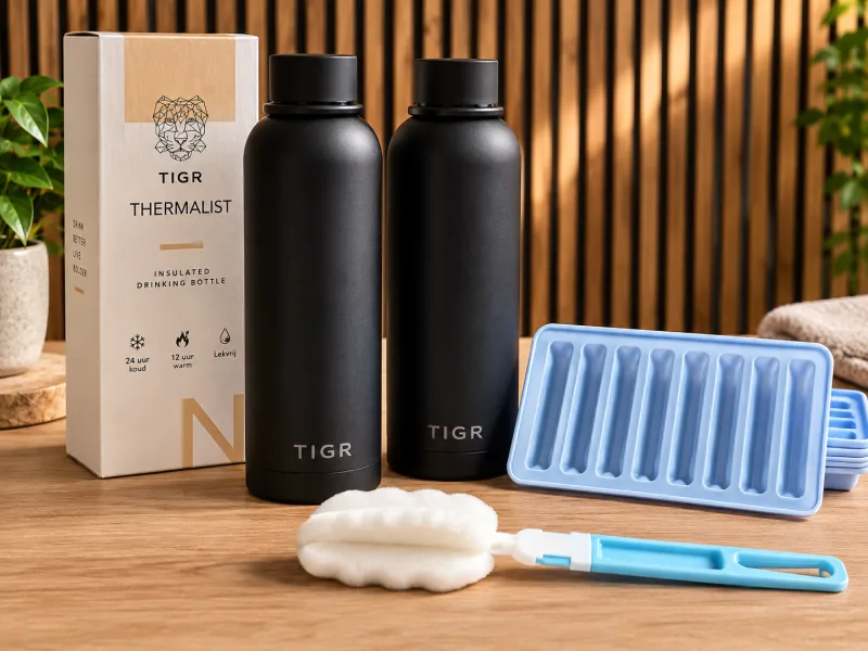 2x RVS thermosflessen Mat Zwart + accessoires — foto 1