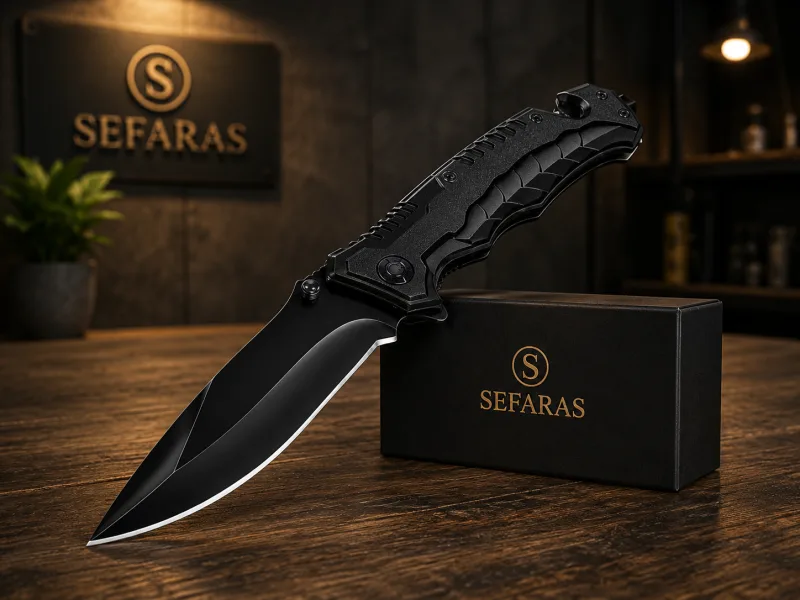 Sefaras Survival Zakmes - Inklapbaar - Broekclip - Voor kamperen - RVS - Zwart