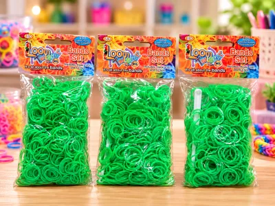 3 zakjes Loombandjes Loom Twister neon groen 3 x 600 bandjes inclusief haakjes en tool