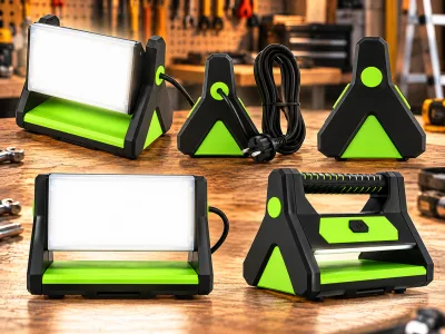 Werklamp LEd – 20W – 1600 Lumen – 5500K – IP44 – 5m Kabel – Zwart/Groen REV Ritter Y Light met gratis klem!