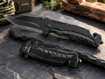 Sefaras Survival Zakmes - Inklapbaar - Broekclip - Voor kamperen - RVS - Zwart
