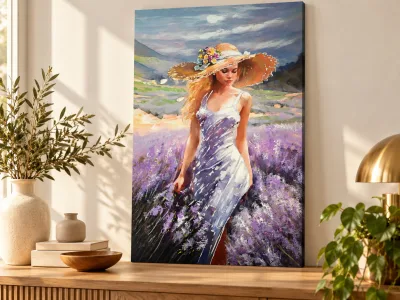 Canvas schilderij - 120x60cm - Vrouw Lavendel