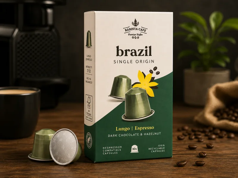 Koffiecups Lungo (Barista Café Brazil) 100% Arabica (100 stuks) Nespresso® compatibel. Milde koffie