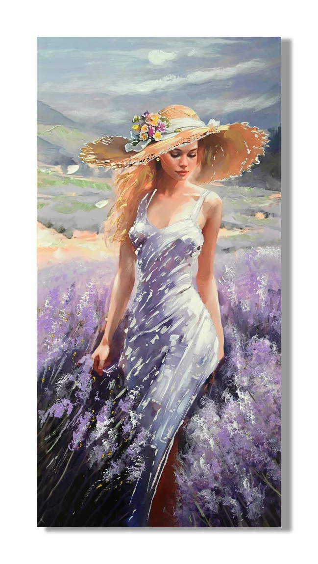 Canvas schilderij - 120x60cm - Vrouw Lavendel - foto 2