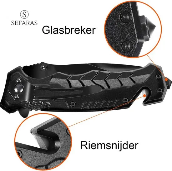 Sefaras Survival Zakmes - Inklapbaar - Broekclip - Voor kamperen - RVS - Zwart - foto 3
