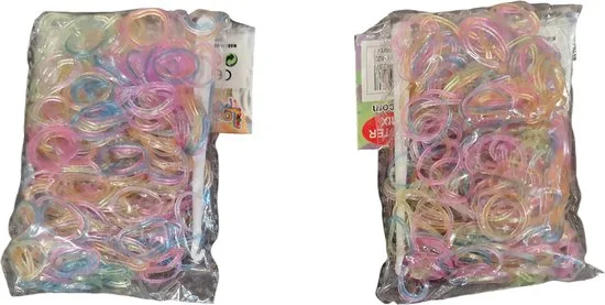 Loombandjes Glitter kleurenmix – 1.200 elastiekjes – Met 2 weefhaken & S-clips - foto 2