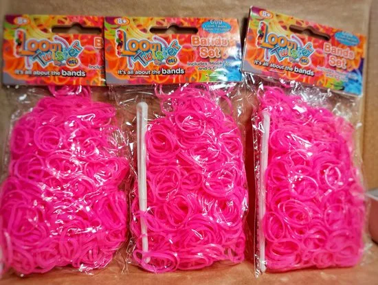 3 sets Loombandjes Loom Twister neon roze 3 x 600 bandjes inclusief haakjes en tools - foto 3