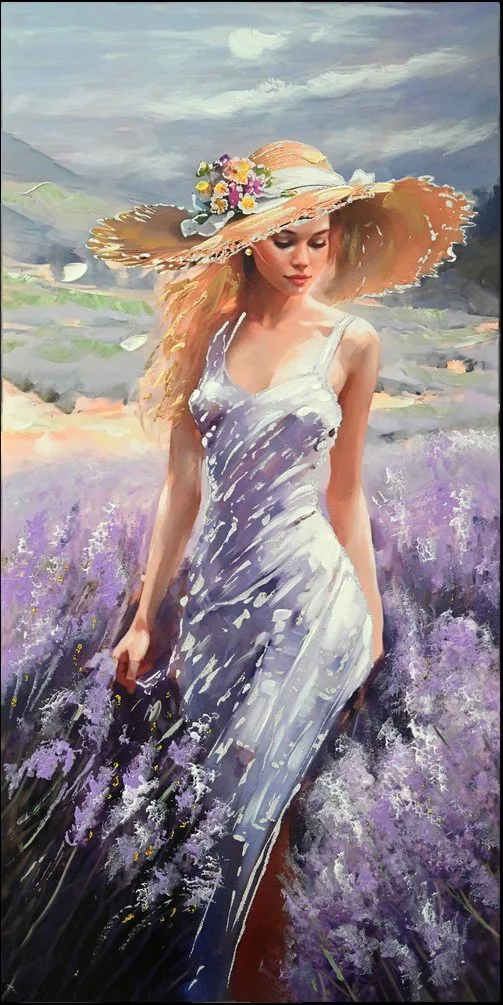 Canvas schilderij - 120x60cm - Vrouw Lavendel - foto 4