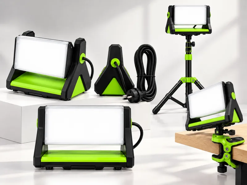 REV Ritter Y Light LED Bouwlamp met Standaard – 20W – 1600 Lumen – 5500K – IP44 – 5m Kabel – Zwart/Groen - foto 1