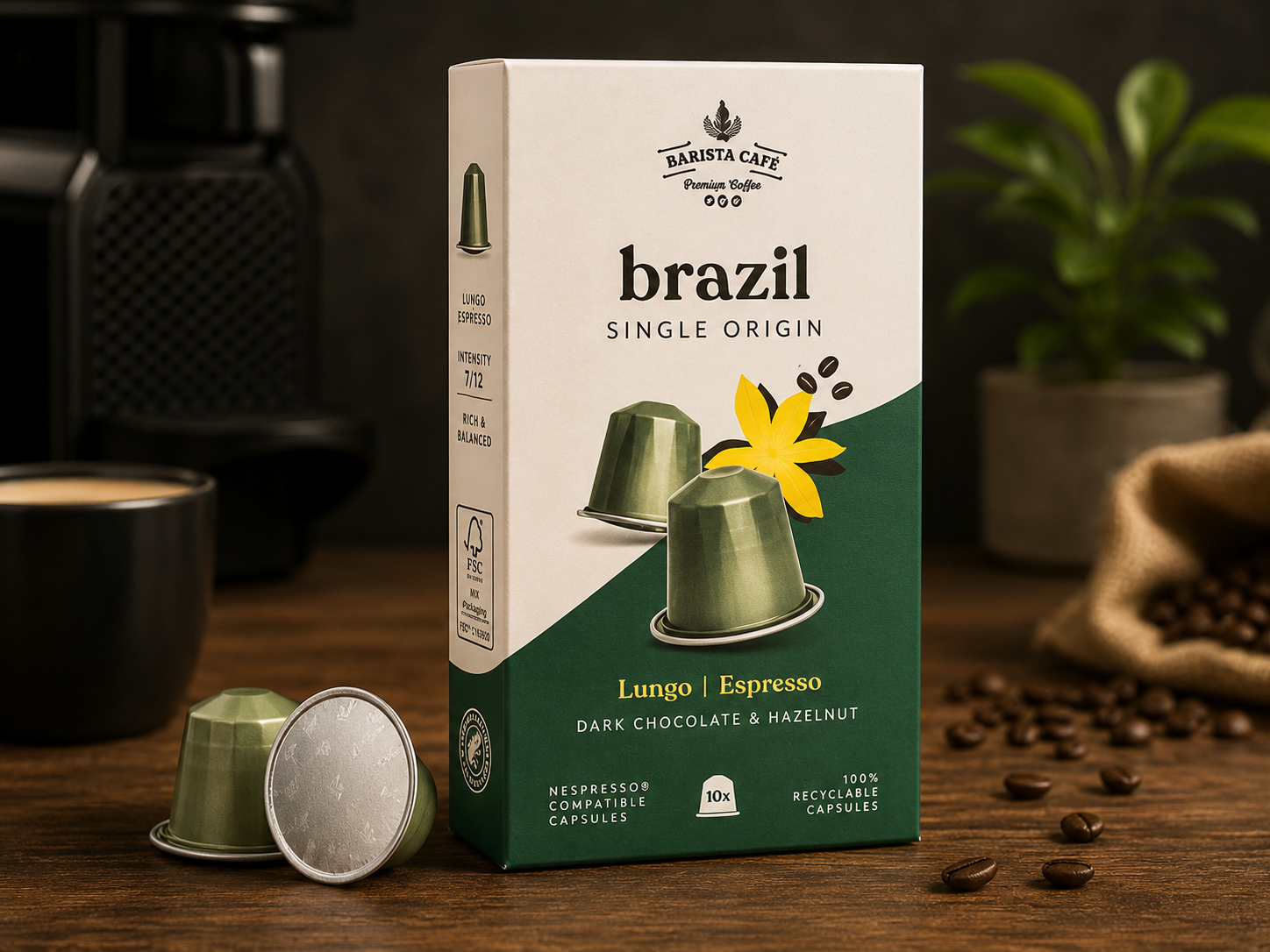 Koffiecups Lungo – Barista Café Brazil – 100% Arabica – 100 stuks – Nespresso® compatibel – Milde koffie
